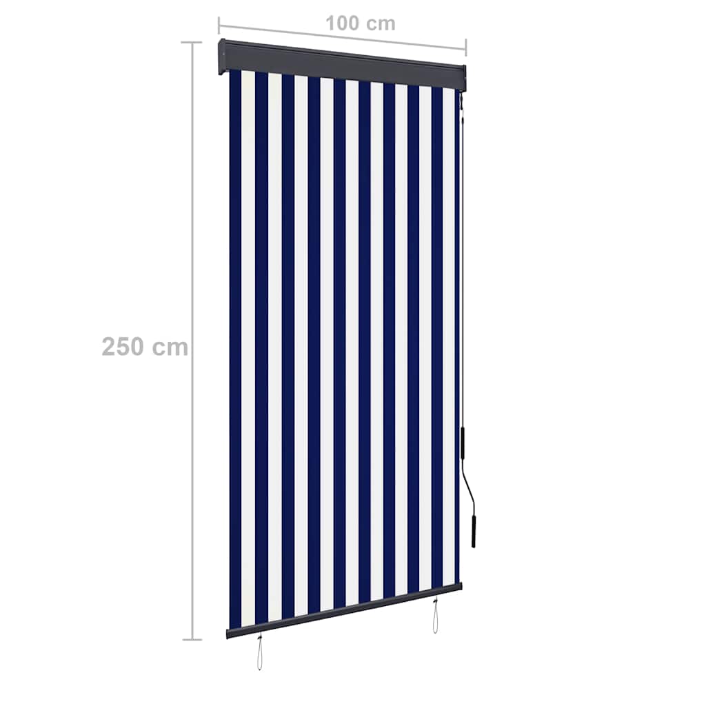 Rolgordijn voor buiten 100x250 cm blauw en wit