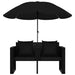 Tuinbed met parasol poly rattan zwart