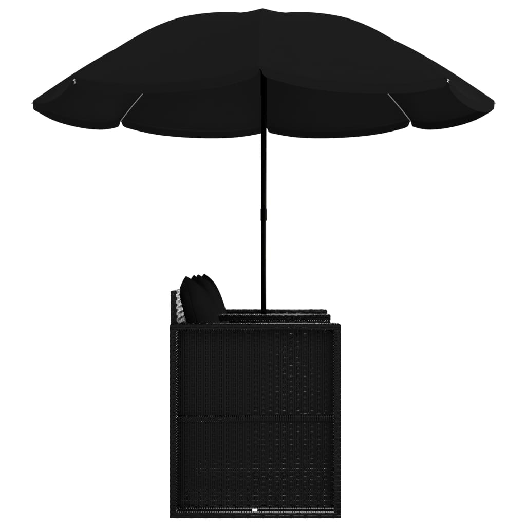 Tuinbed met parasol poly rattan zwart