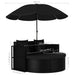 Tuinbed met parasol poly rattan zwart