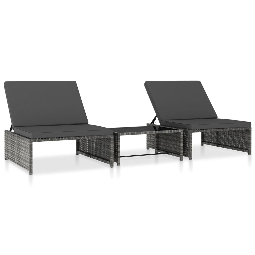 Tuinstoelen 2 st verstelbaar met tafel poly rattan grijs