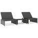 Tuinstoelen 2 st verstelbaar met tafel poly rattan grijs