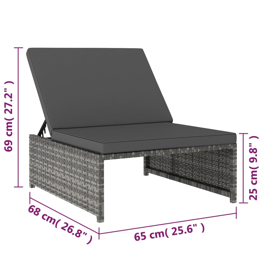 Tuinstoelen 2 st verstelbaar met tafel poly rattan grijs