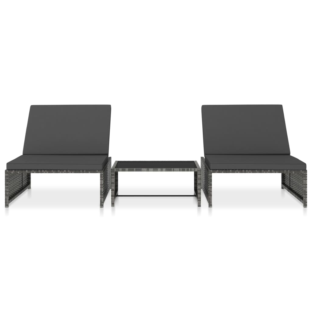 Tuinstoelen 2 st verstelbaar met tafel poly rattan grijs