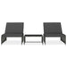 Tuinstoelen 2 st verstelbaar met tafel poly rattan grijs