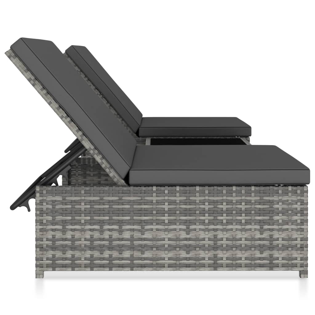 Tuinstoelen 2 st verstelbaar met tafel poly rattan grijs