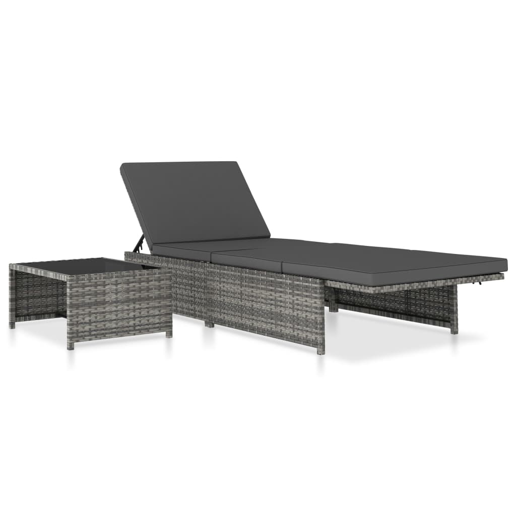 Tuinstoelen 2 st verstelbaar met tafel poly rattan grijs