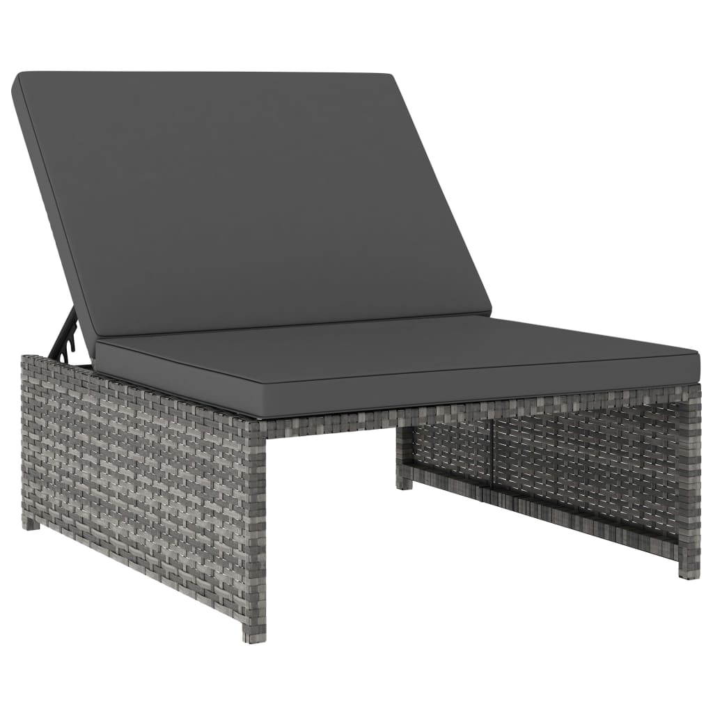 Tuinstoelen 2 st verstelbaar met tafel poly rattan grijs