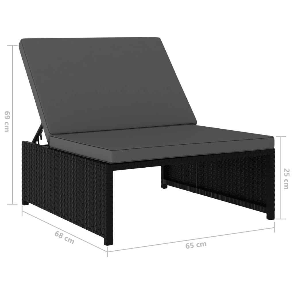 Tuinstoelen 2 st verstelbaar met tafel poly rattan zwart