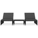 Tuinstoelen 2 st verstelbaar met tafel poly rattan zwart