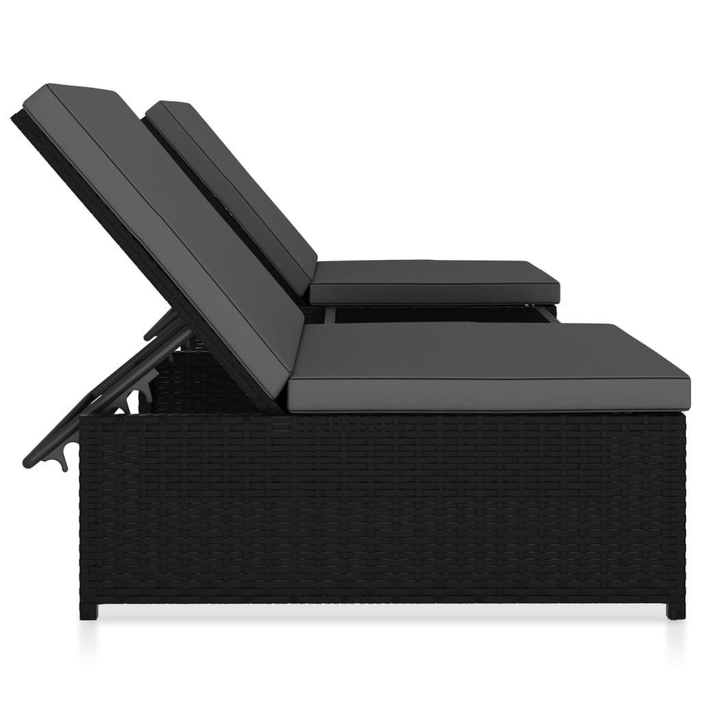 Tuinstoelen 2 st verstelbaar met tafel poly rattan zwart