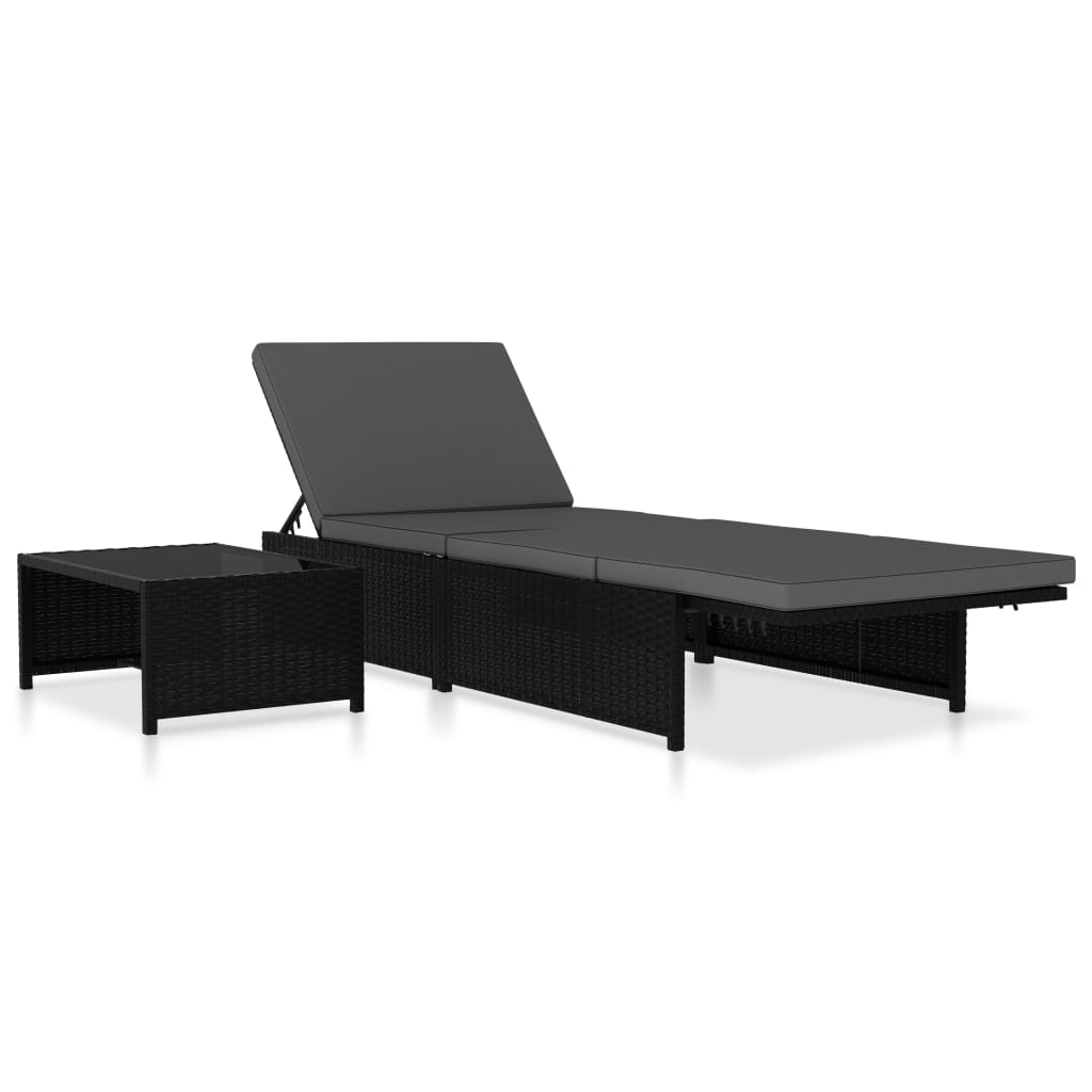 Tuinstoelen 2 st verstelbaar met tafel poly rattan zwart
