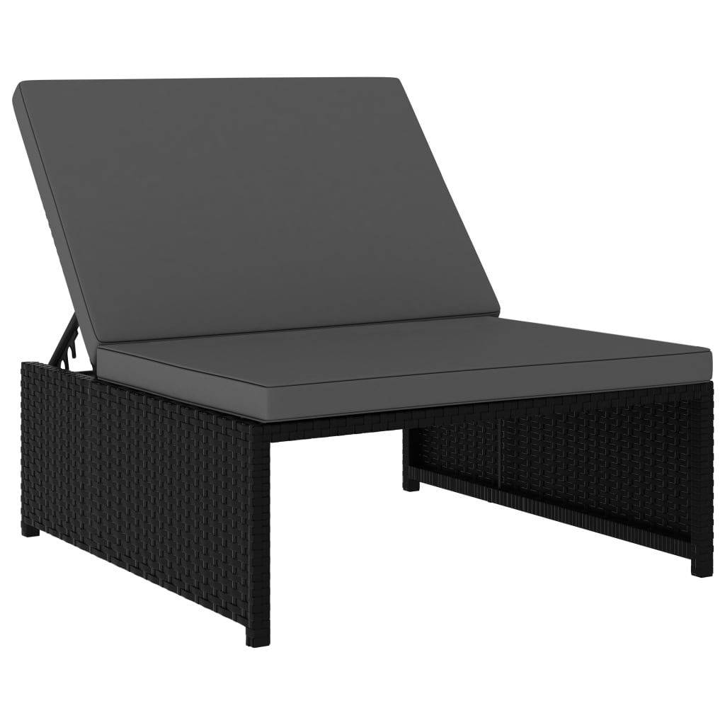 Tuinstoelen 2 st verstelbaar met tafel poly rattan zwart