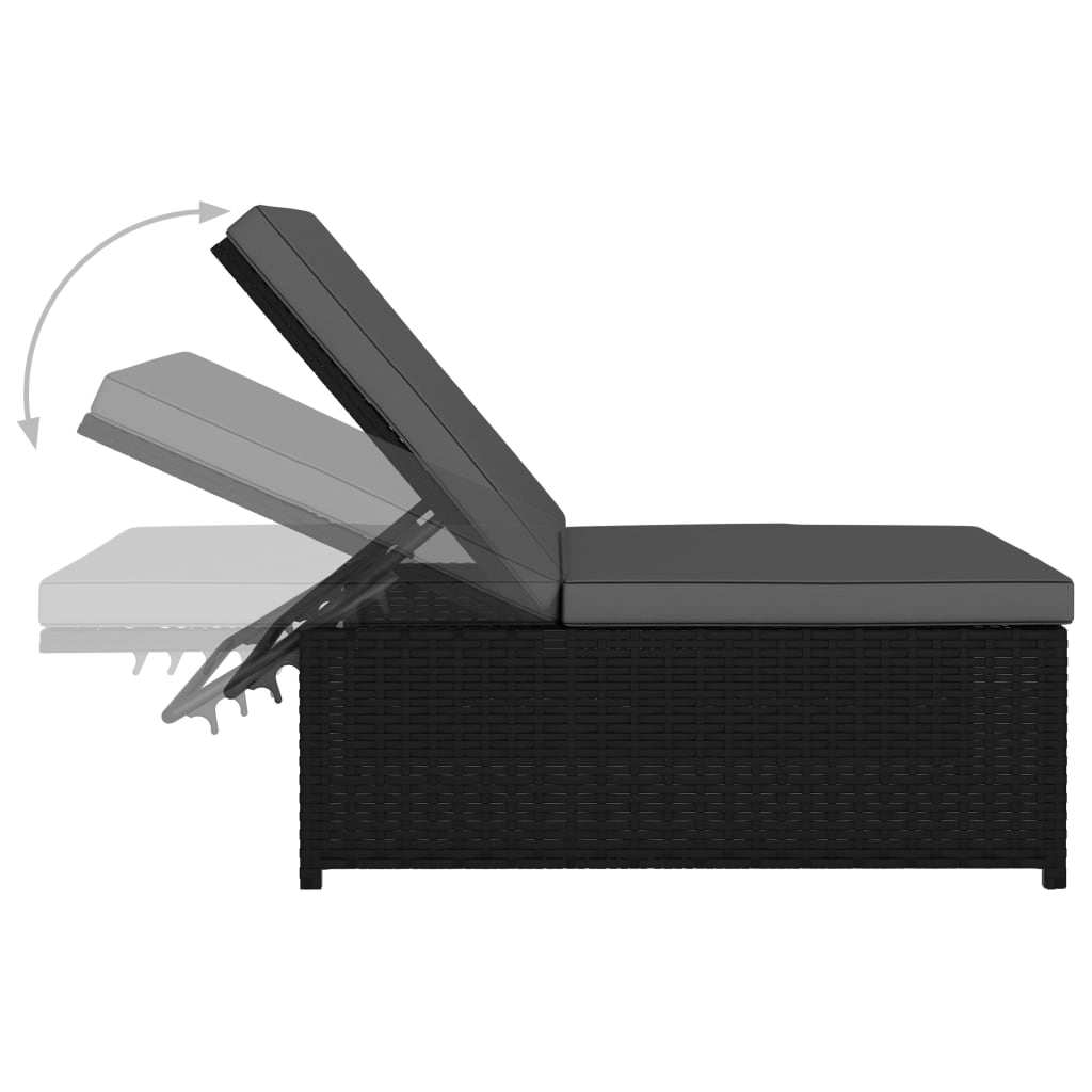 Tuinstoelen 2 st verstelbaar met tafel poly rattan zwart