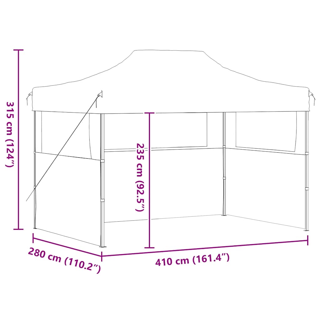 Partytent met 3 zijwanden inklapbaar 3x4 m staal blauw