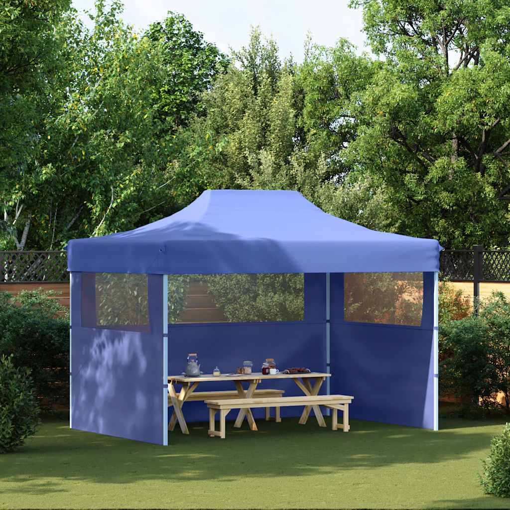 Partytent met 3 zijwanden inklapbaar 3x4 m staal blauw