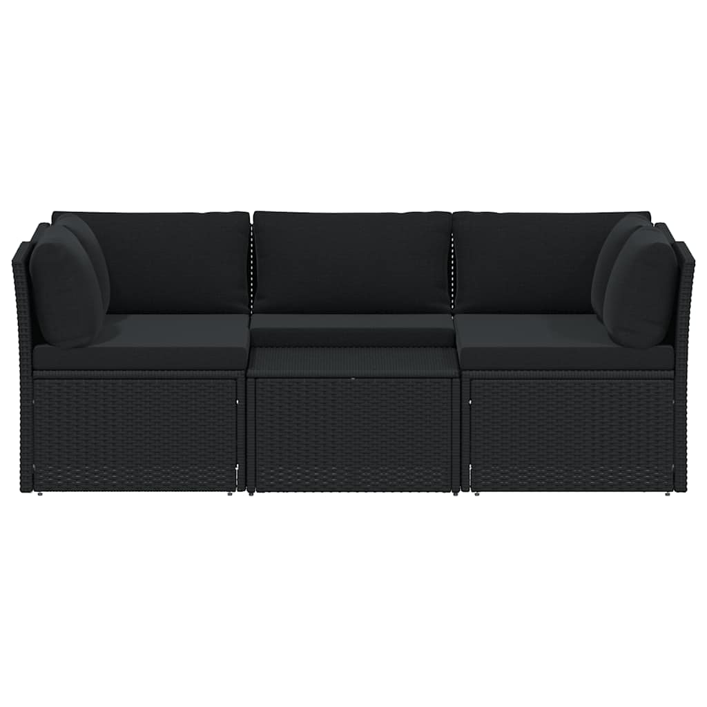 4-delige Loungeset met kussens poly rattan zwart