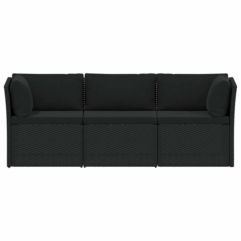 4-delige Loungeset met kussens poly rattan zwart