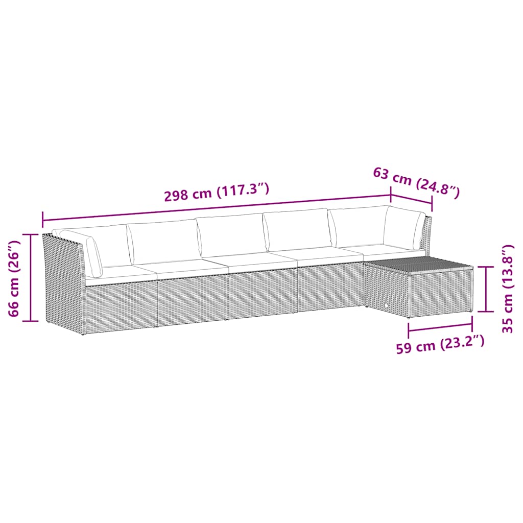 4-delige Loungeset met kussens poly rattan zwart