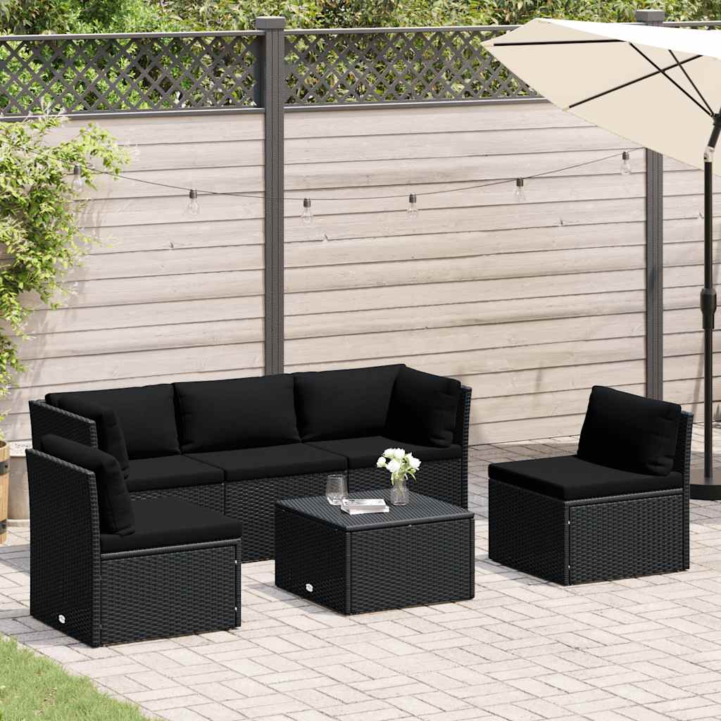 4-delige Loungeset met kussens poly rattan zwart