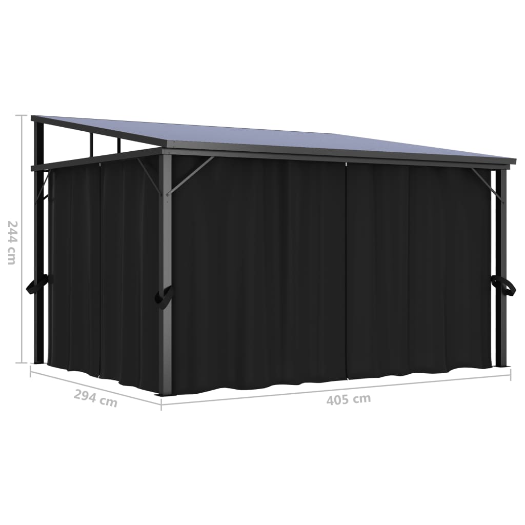 Prieel met gordijn 405x294x244 cm antraciet
