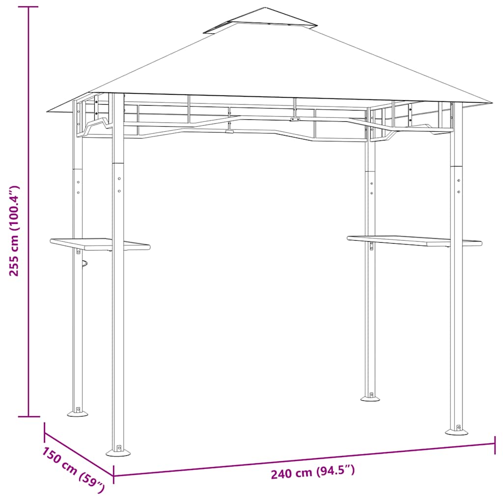 Barbecue paviljoen 240x150x255 cm staal antraciet