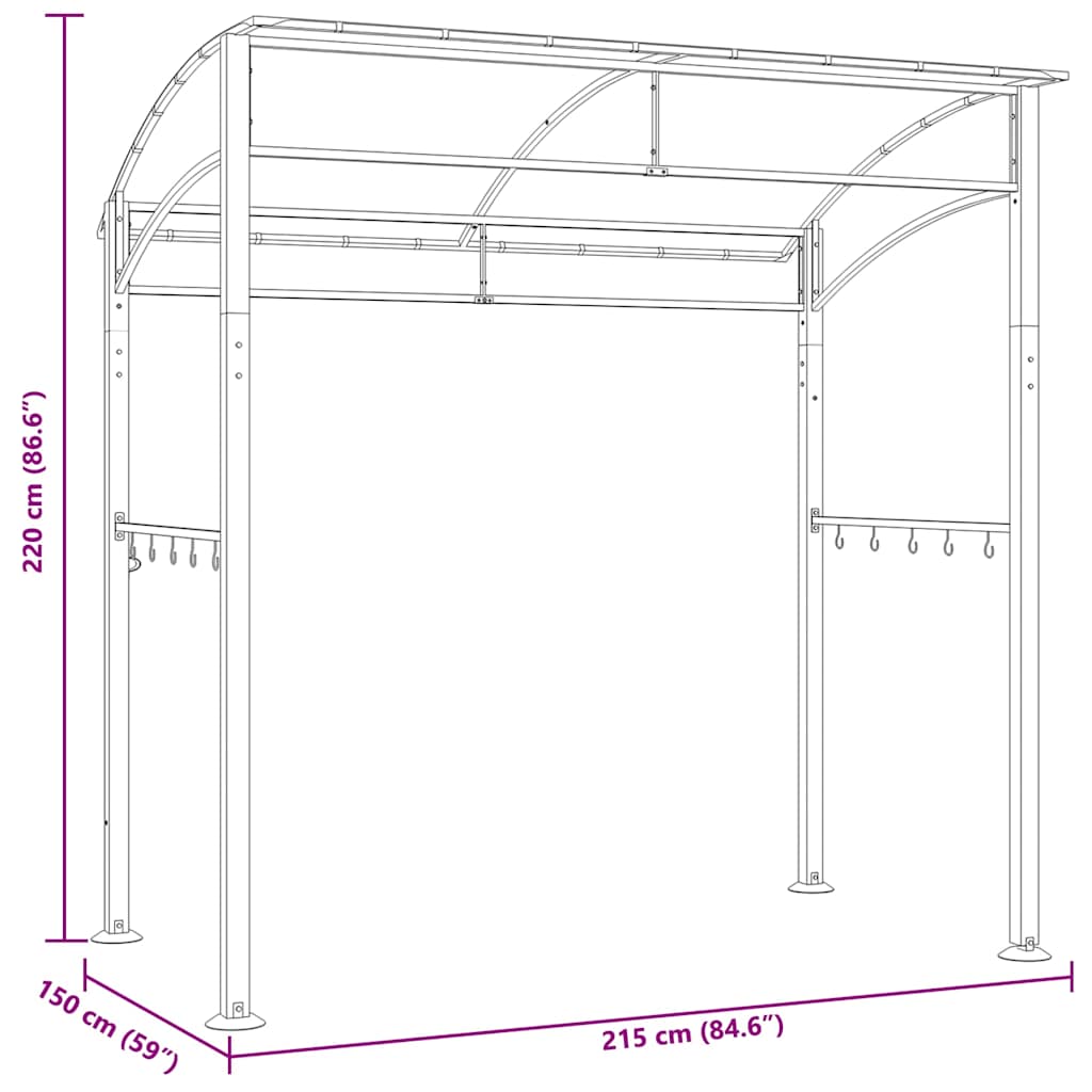 Barbecue paviljoen 215x150x220 cm staal antraciet