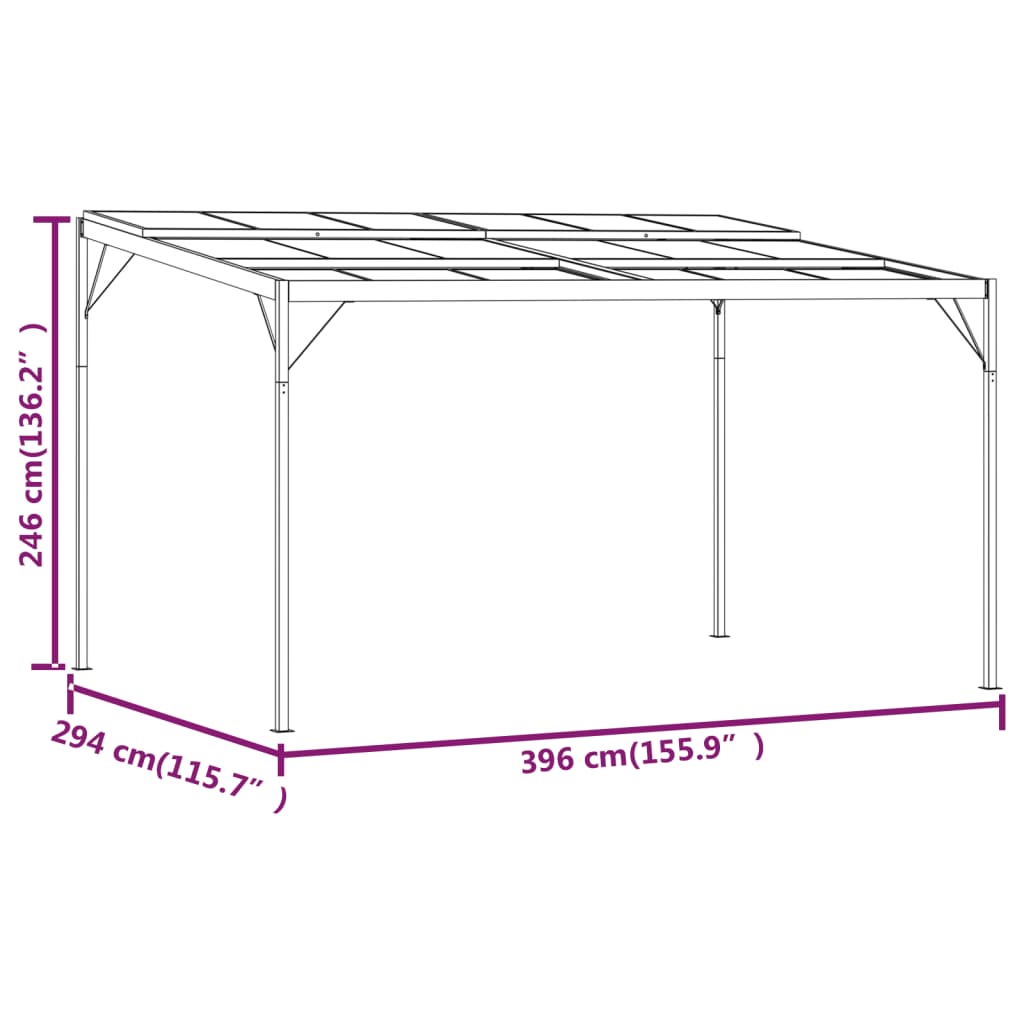 Prieel met dak 4x3x2,5 m aluminium en staal antracietkleurig