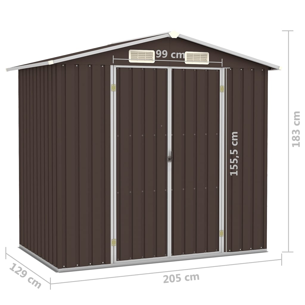 Tuinschuur 205x129x183 cm gegalvaniseerd staal bruin