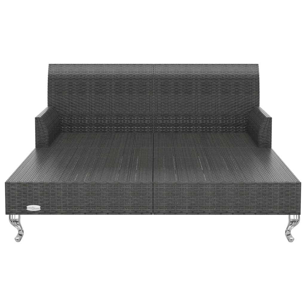 Ligbed met kussens 2-persoons poly rattan zwart