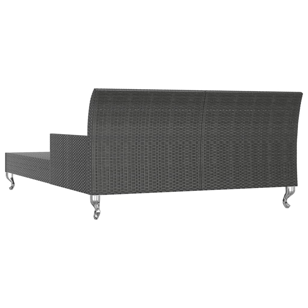 Ligbed met kussens 2-persoons poly rattan zwart