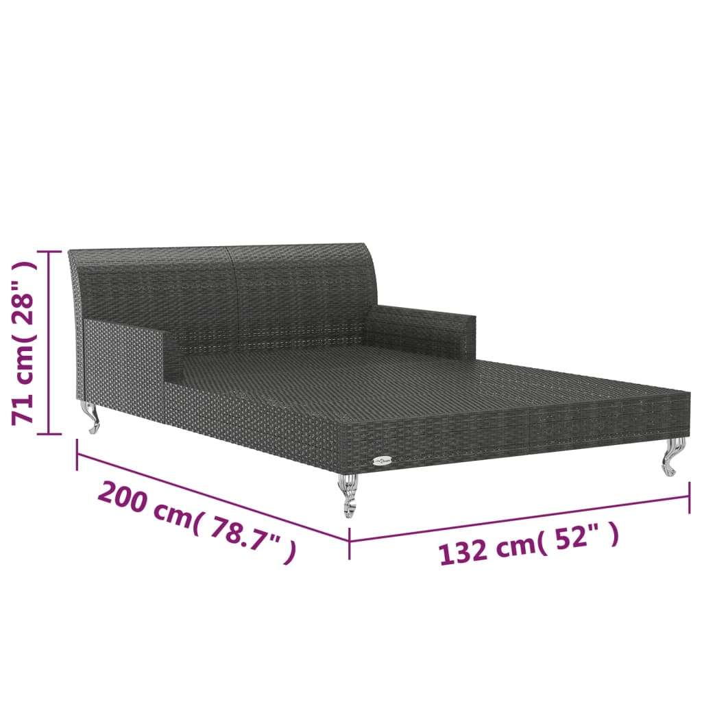 Ligbed met kussens 2-persoons poly rattan zwart