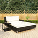 Ligbed met kussens 2-persoons poly rattan zwart