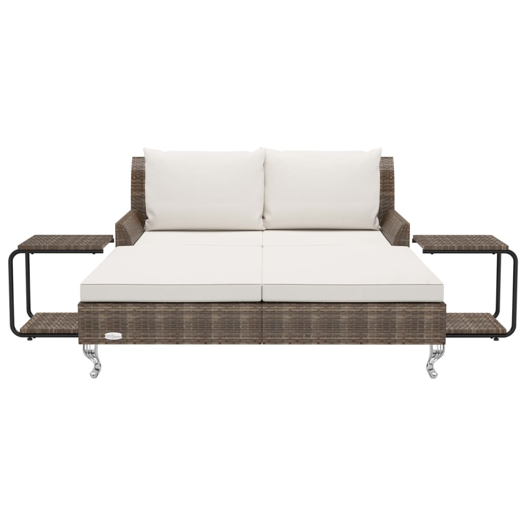 Ligbed met kussens 2-persoons poly rattan bruin