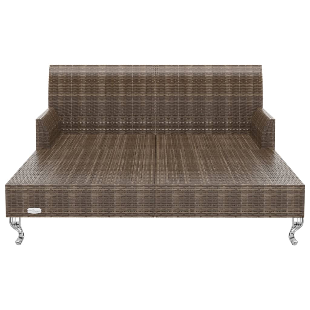 Ligbed met kussens 2-persoons poly rattan bruin