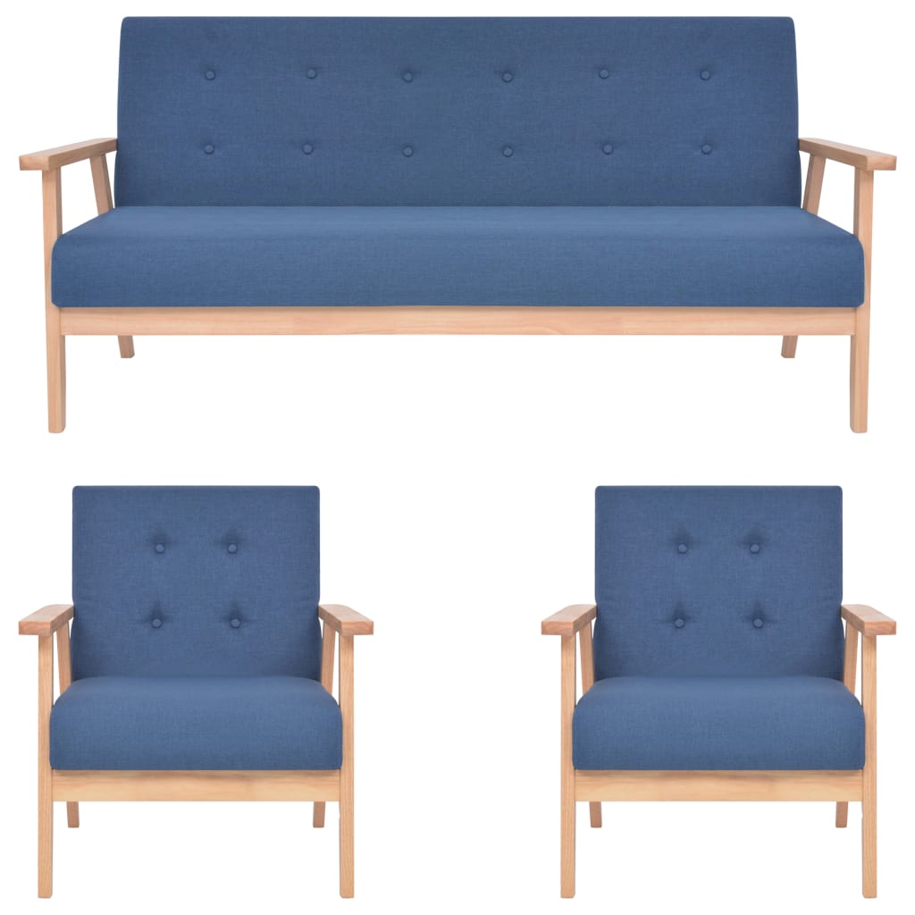 3-delig Bankstel stof blauw
