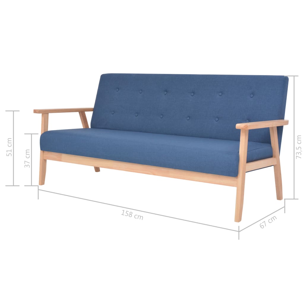 3-delig Bankstel stof blauw