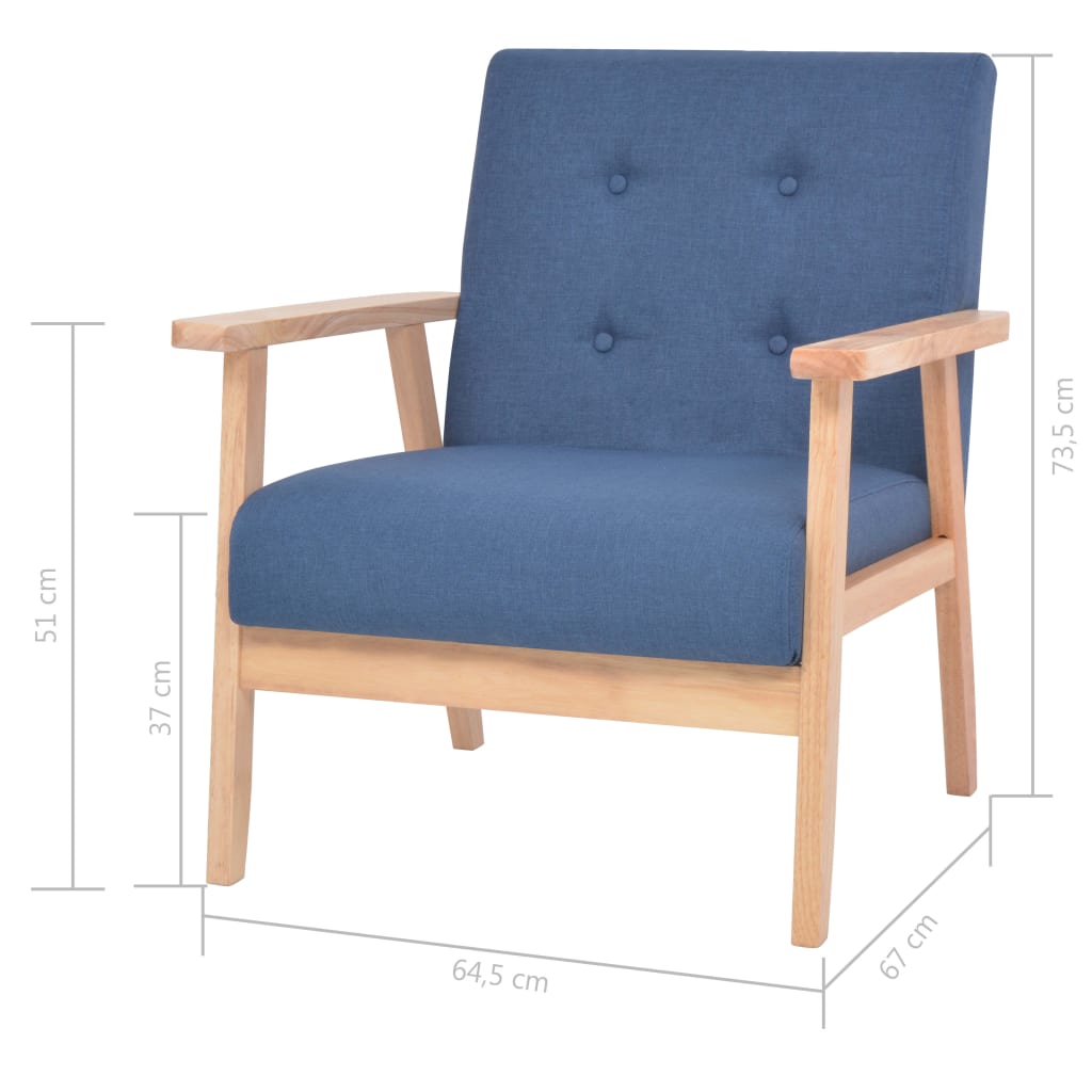 3-delig Bankstel stof blauw