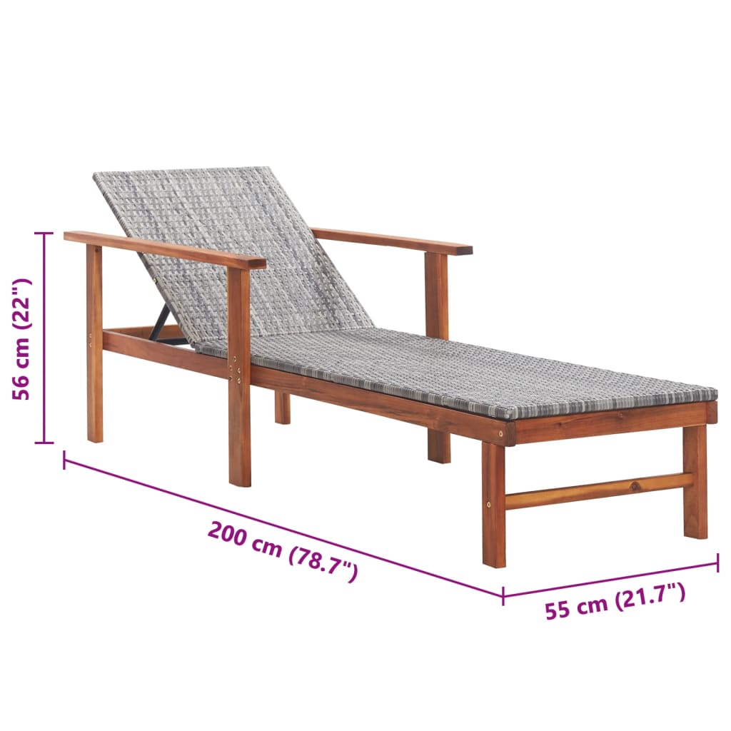 Ligbed poly rattan en massief acaciahout grijs