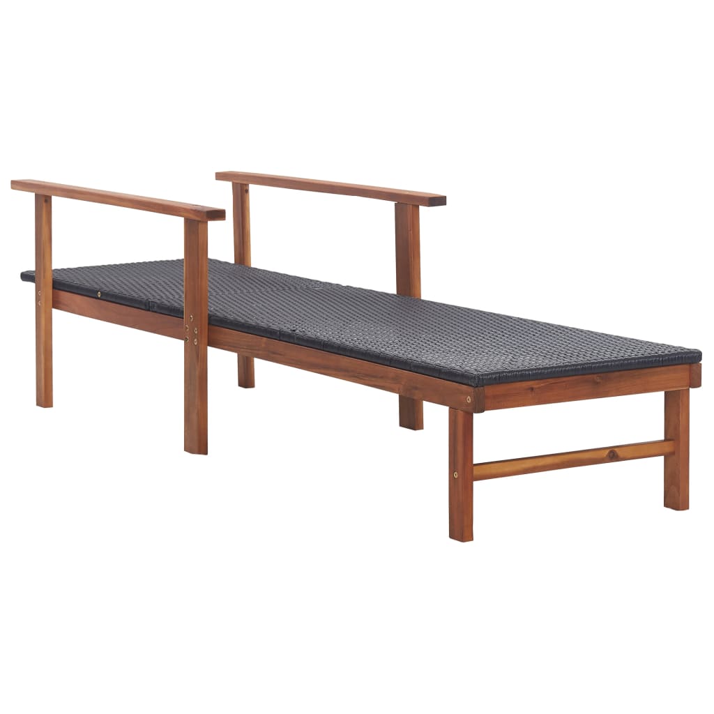 Ligbed poly rattan en massief acaciahout zwart