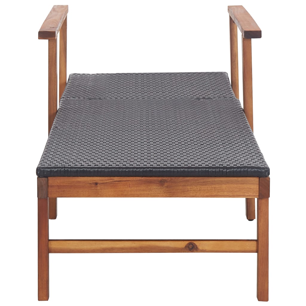 Ligbed poly rattan en massief acaciahout zwart