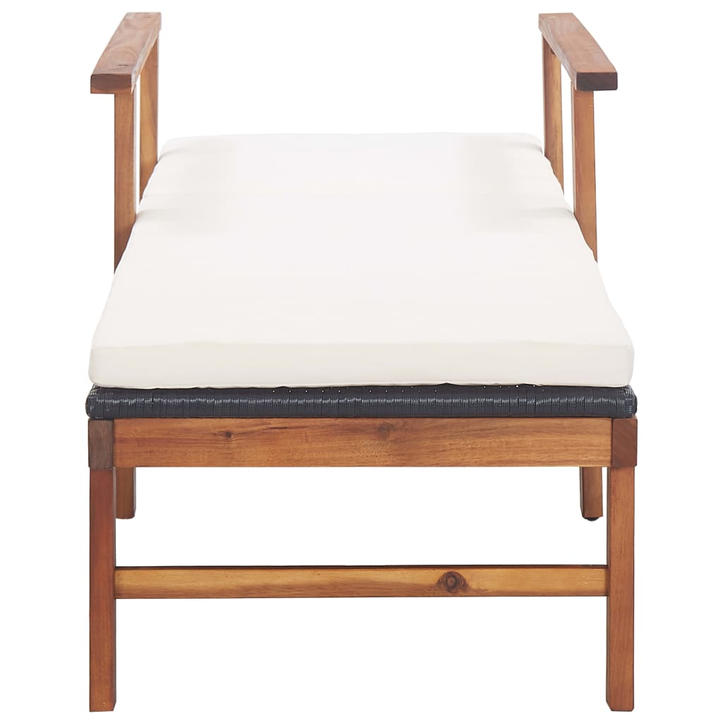 Ligbed met kussen poly rattan en massief acaciahout zwart