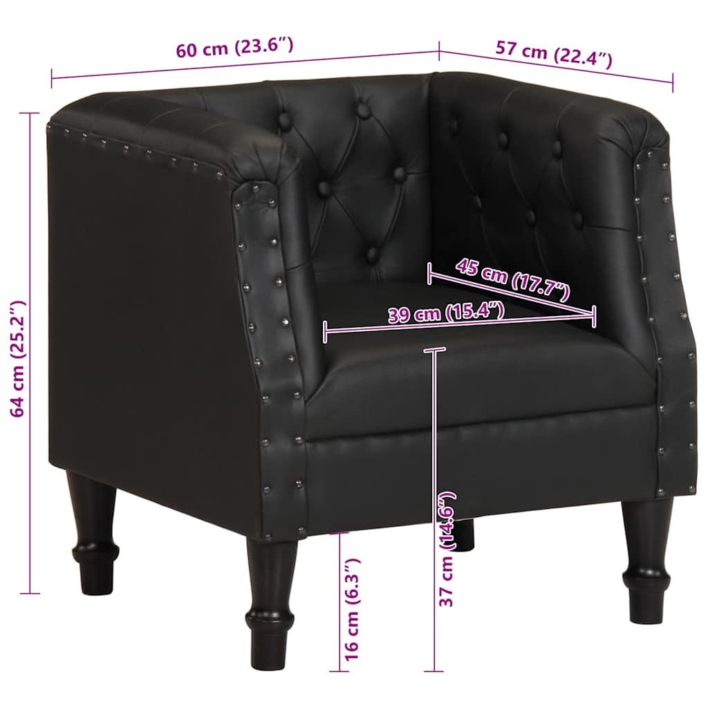 Fauteuil echt leer zwart