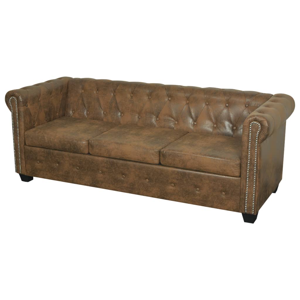 Chesterfield Bank 3-Zits Bruin Kunstleer