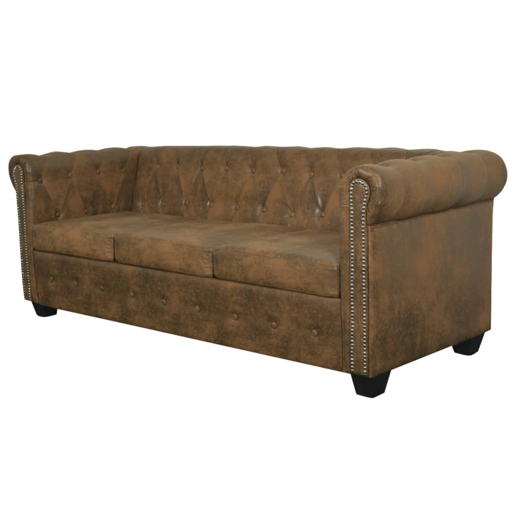 Chesterfield Bank 3-Zits Bruin Kunstleer