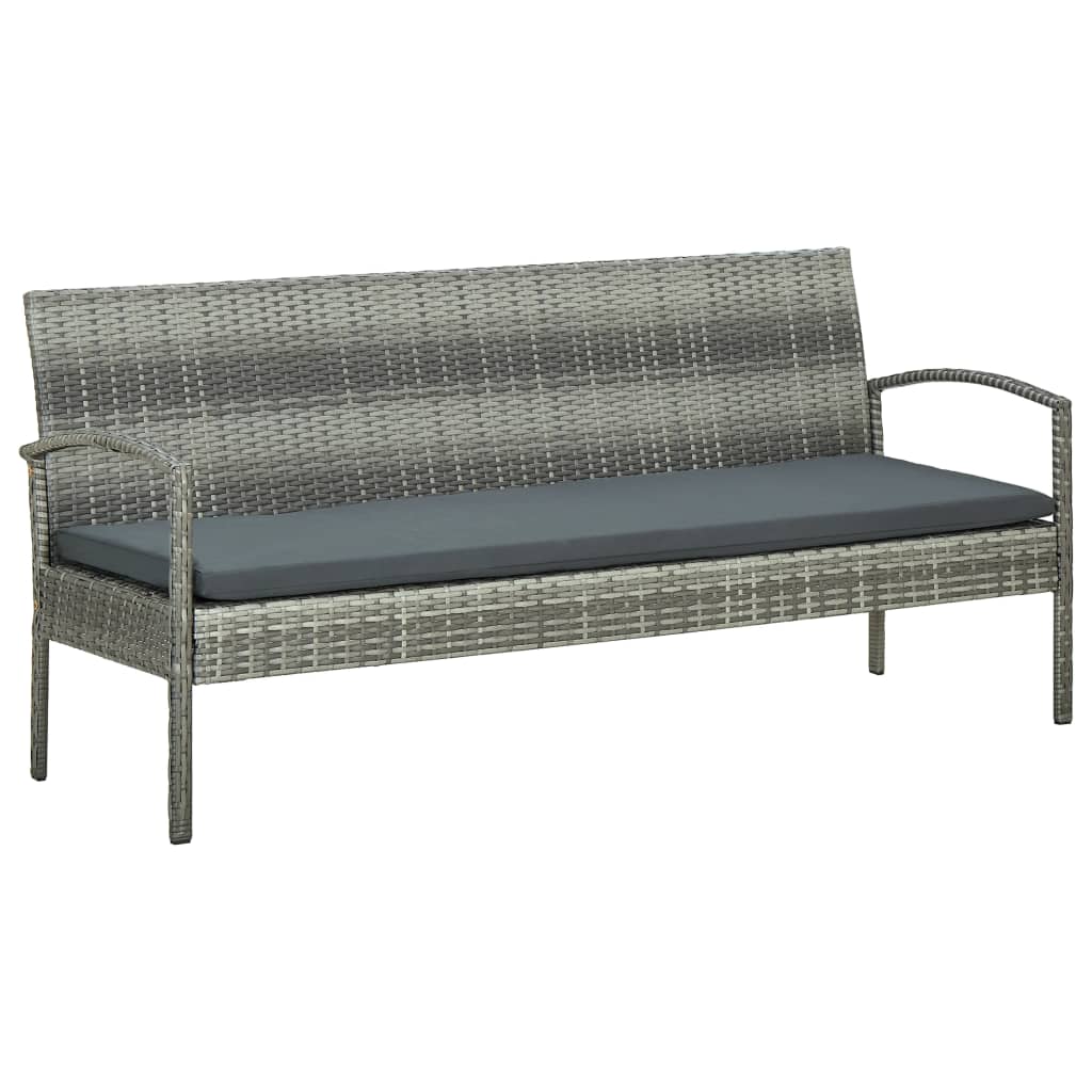 Tuinbank 3-zits met kussen poly rattan grijs