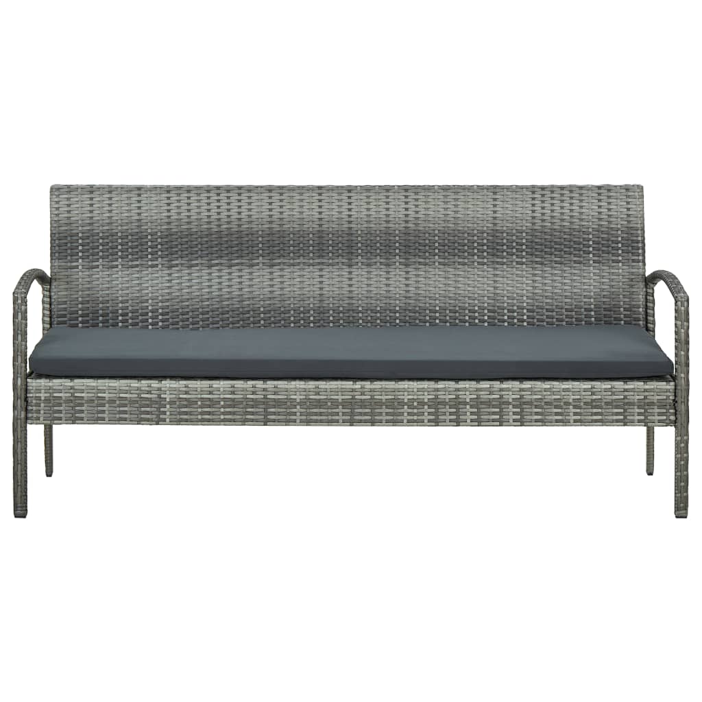 Tuinbank 3-zits met kussen poly rattan grijs