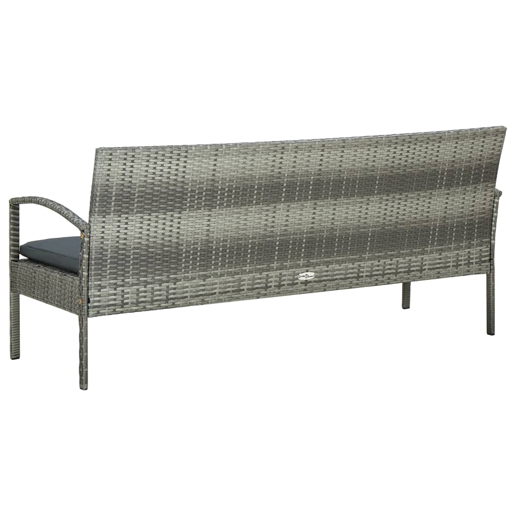 Tuinbank 3-zits met kussen poly rattan grijs