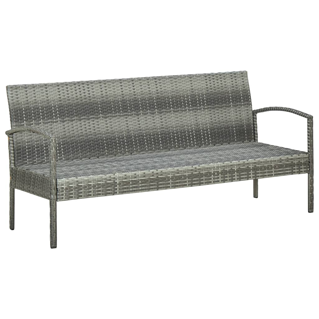 Tuinbank 3-zits met kussen poly rattan grijs