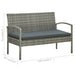 Tuinbank 3-zits met kussen poly rattan grijs